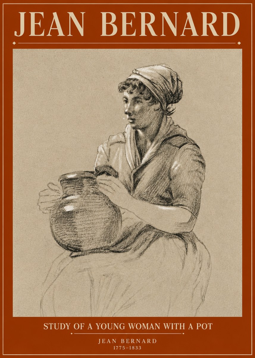 Jean Bernard Study of a Young Woman with a Pot No3 - Póster