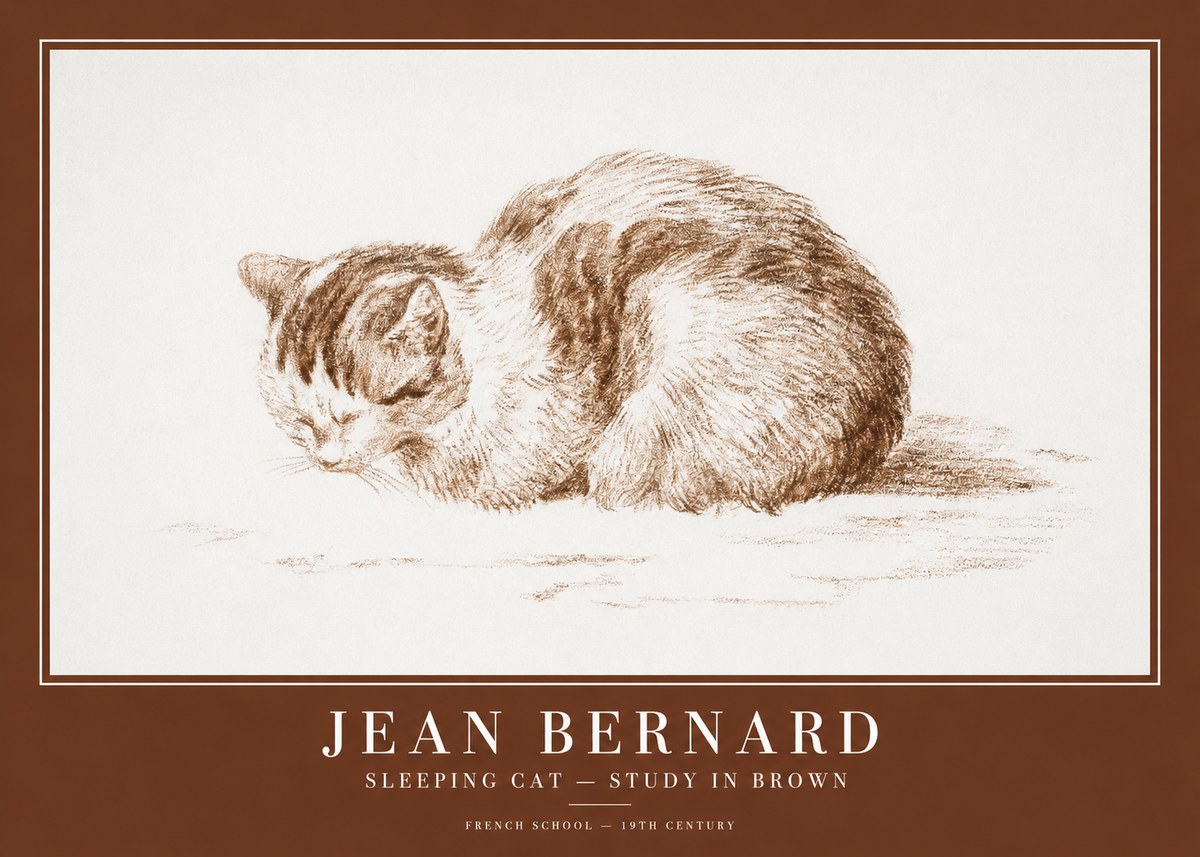 Jean Bernard Sleeping Cat — Study in Brown No1 - Póster