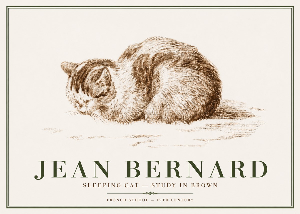 Jean Bernard Sleeping Cat — Study in Brown No3 - Póster