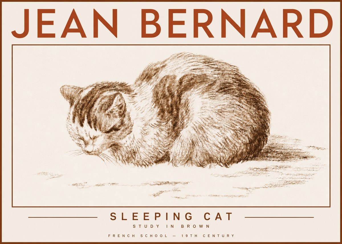 Jean Bernard Sleeping Cat — Study in Brown No4 - Póster