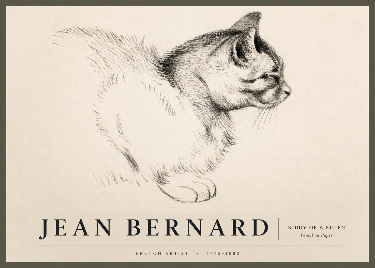 Jean Bernard Study of a Kitten II No2 - Póster