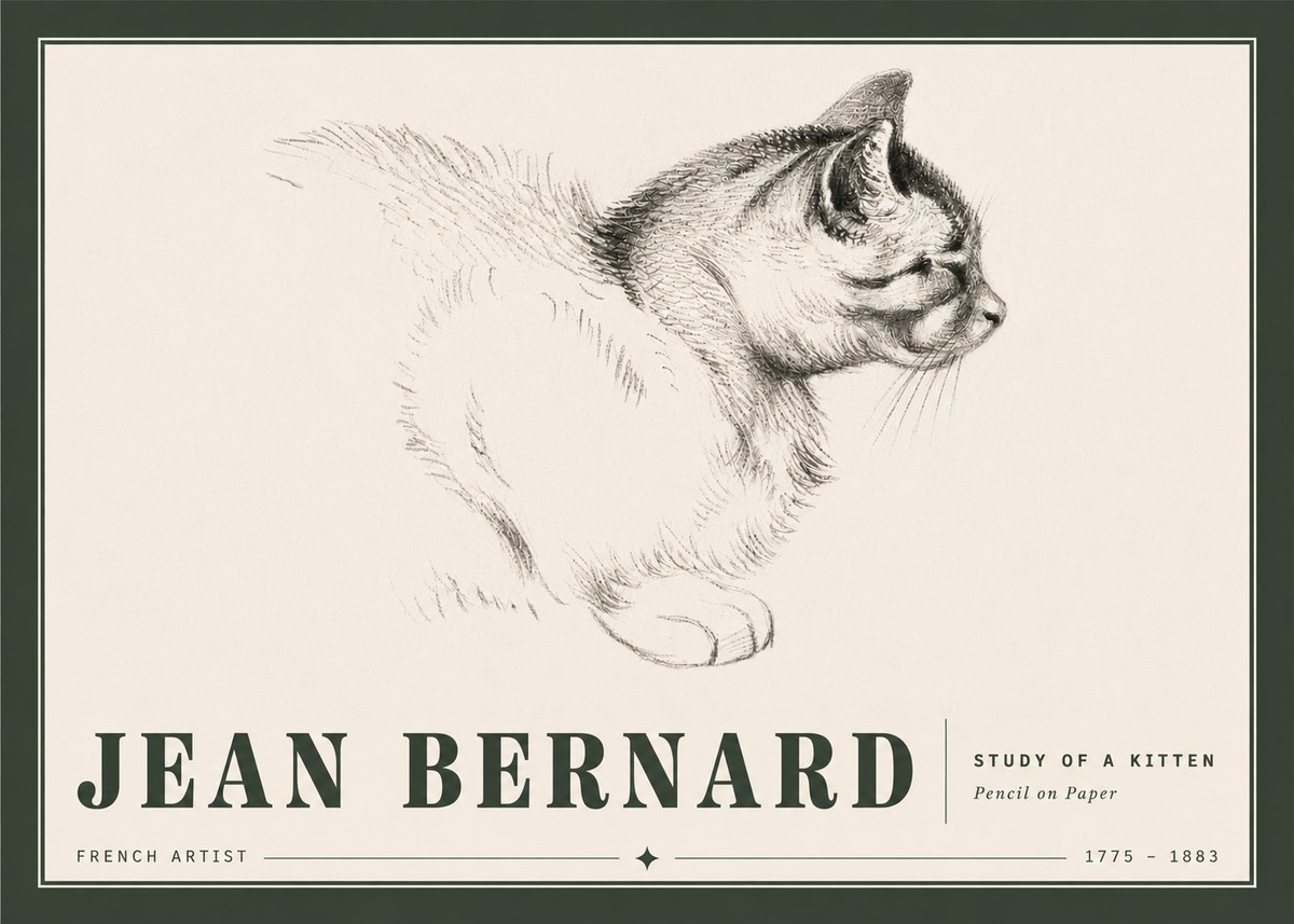Jean Bernard Study of a Kitten II No5 - Póster