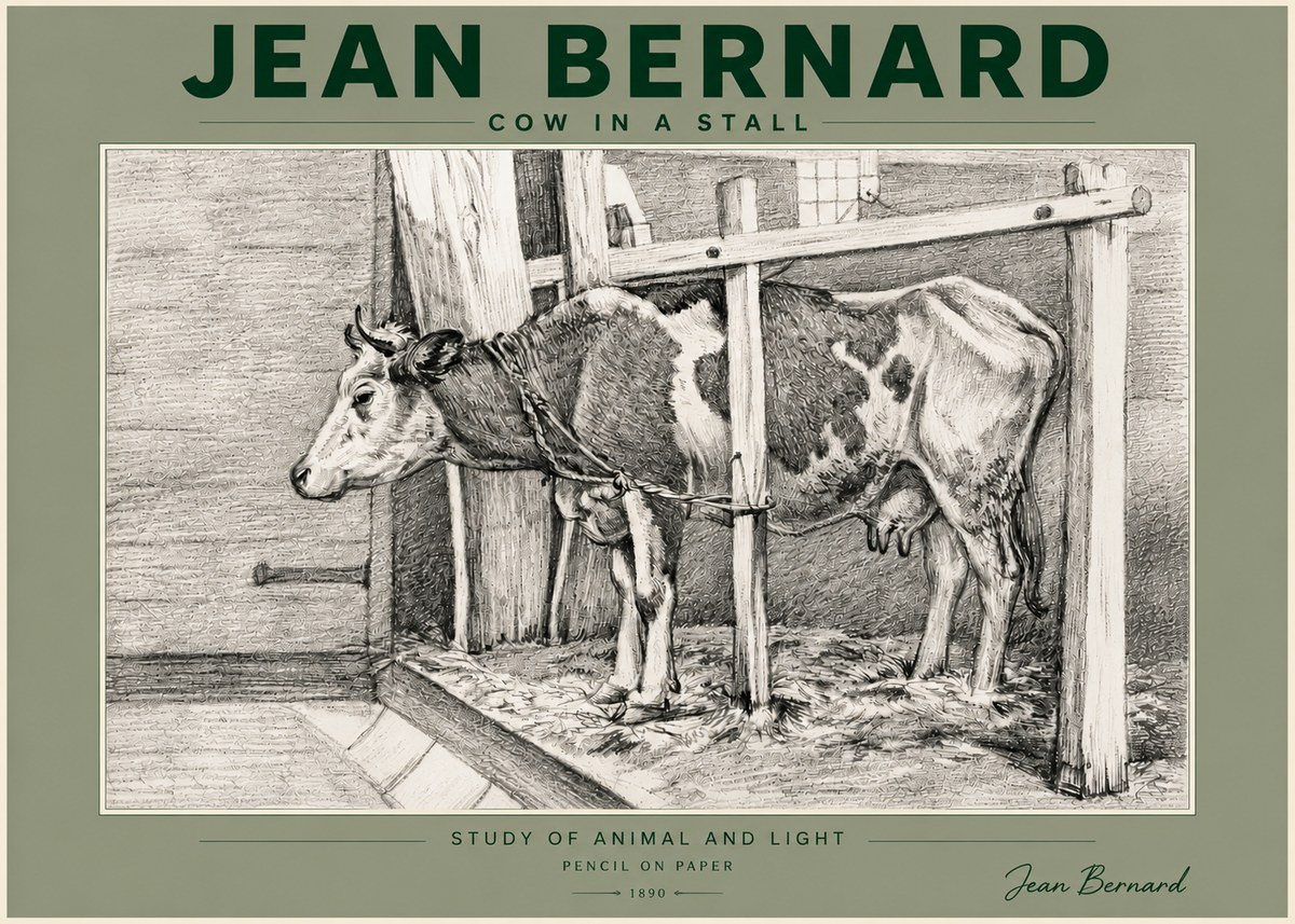 Jean Bernard Cow in a Stall No5 - Póster