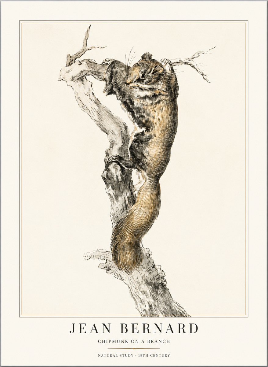 Jean Bernard Study of a Squirrel Climbing a Branch No2 - Póster