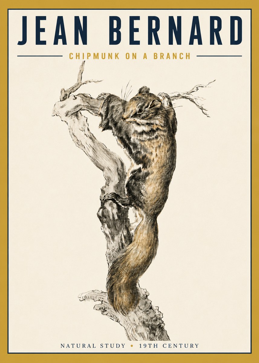 Jean Bernard Study of a Squirrel Climbing a Branch No5 - Póster