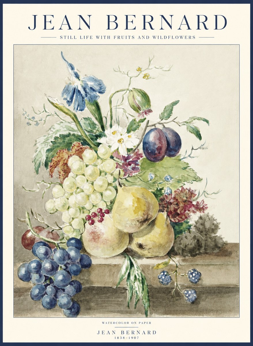 Jean Bernard Still Life with Fruits and Wildflowers No1 - Póster