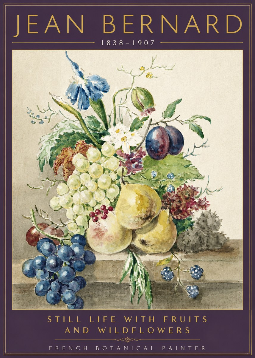 Jean Bernard Still Life with Fruits and Wildflowers No3 - Póster