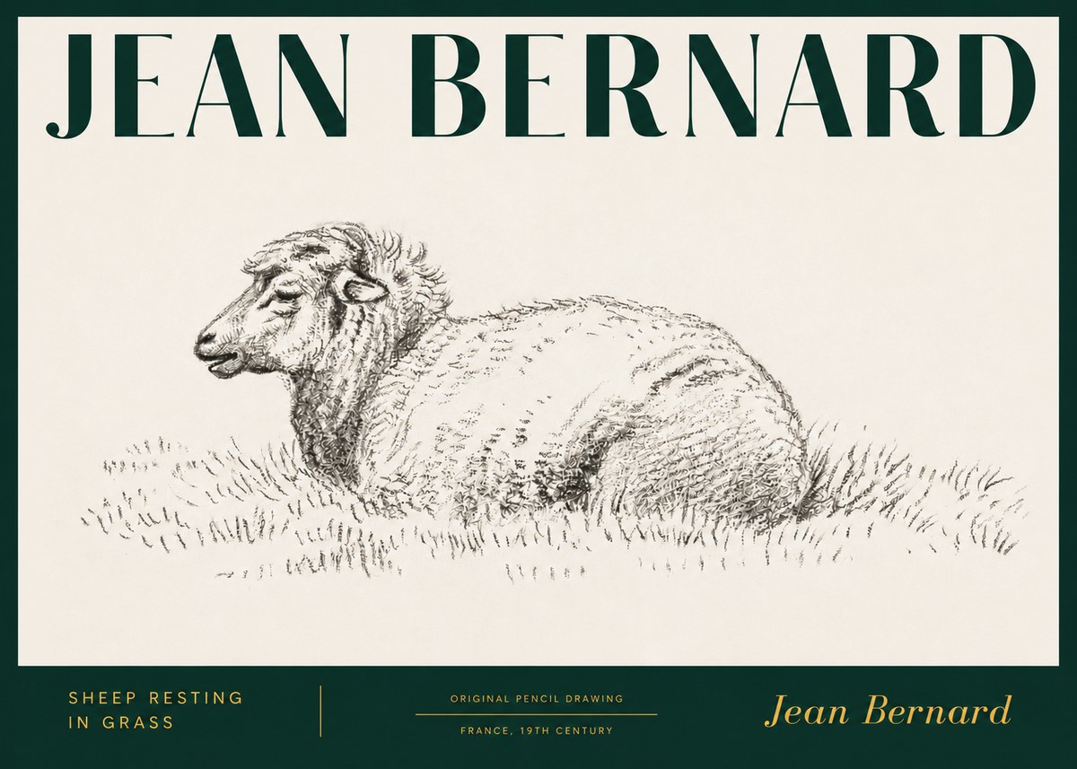 Jean Bernard Sheep Resting in Grass No3 - Póster