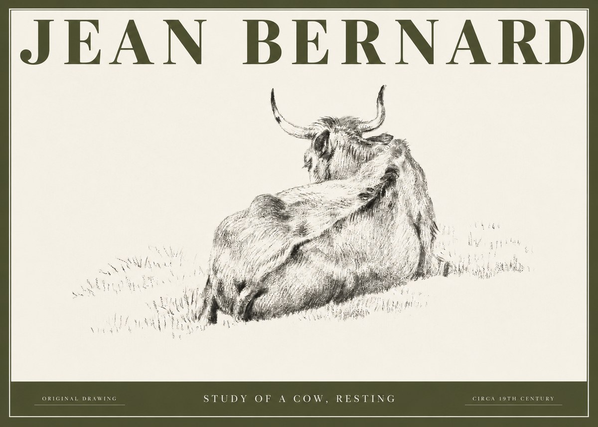 Jean Bernard Resting Bovine - Study in Graphite No3 - Póster