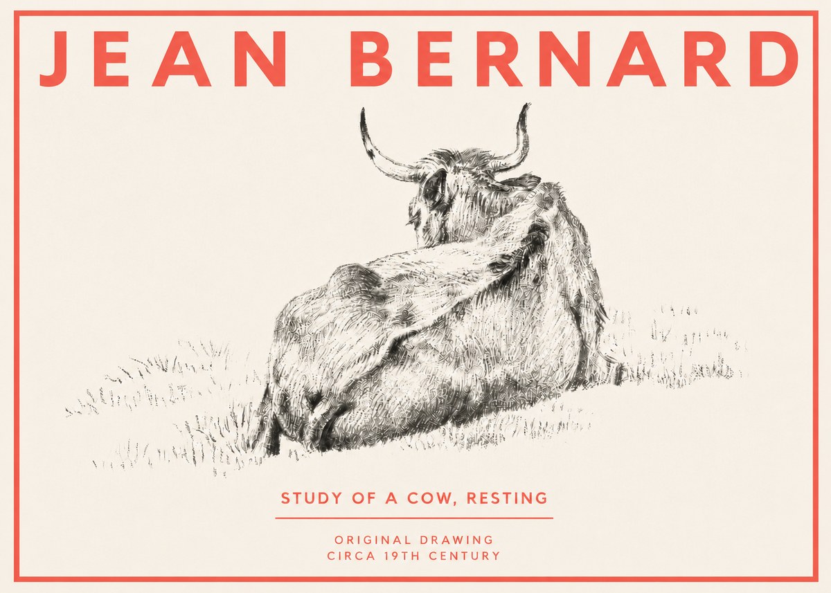 Jean Bernard Resting Bovine - Study in Graphite No4 - Póster