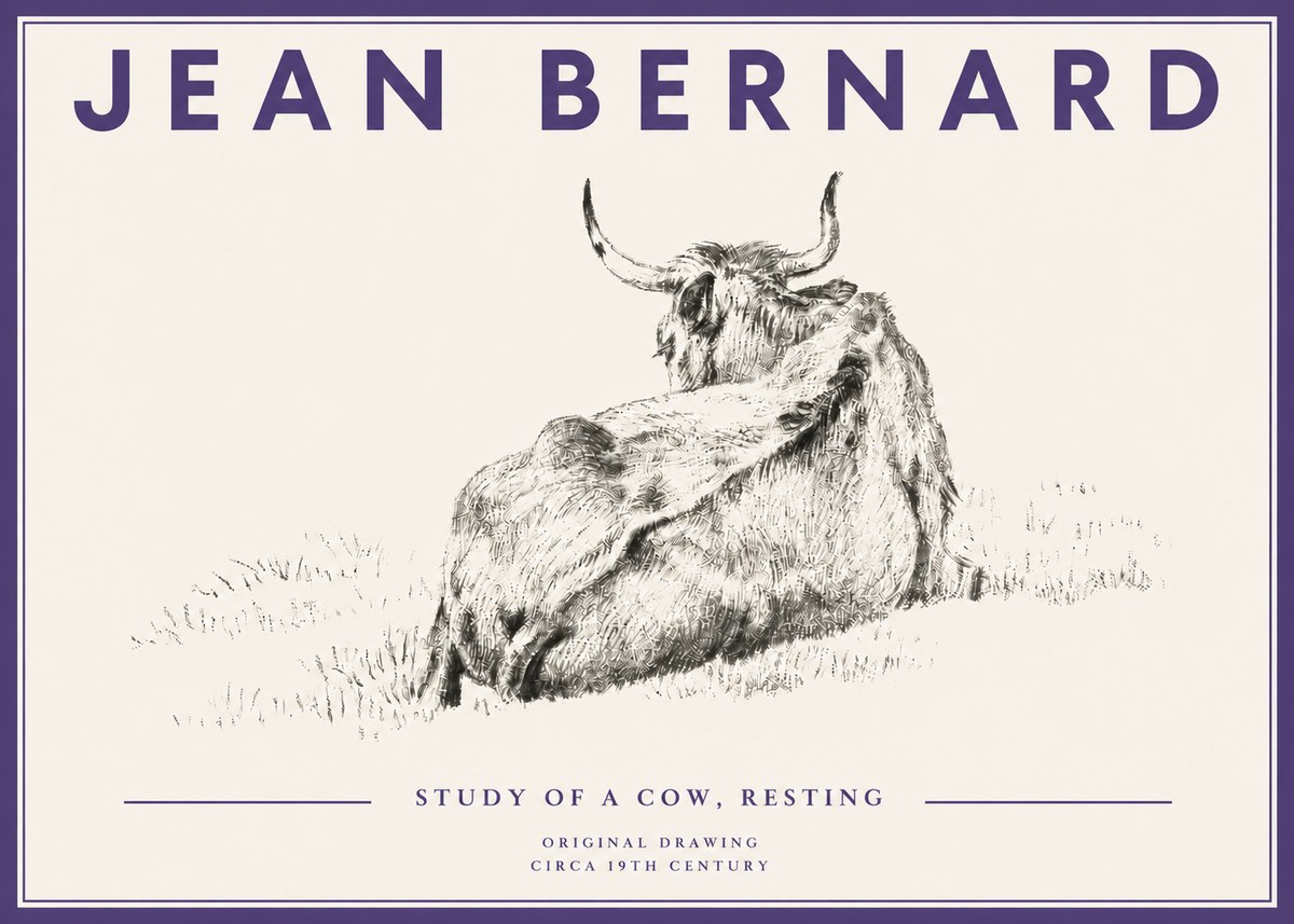 Jean Bernard Resting Bovine - Study in Graphite No5 - Póster