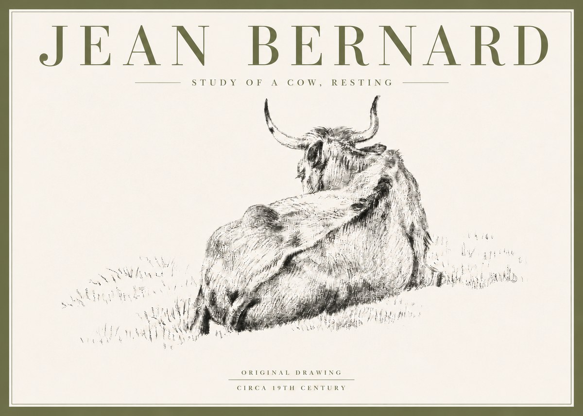 Jean Bernard Resting Bovine - Study in Graphite No6 - Póster
