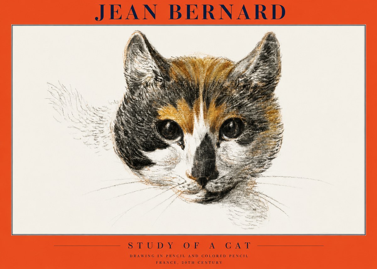 Jean Bernard Study of a Cat II No2 - Póster