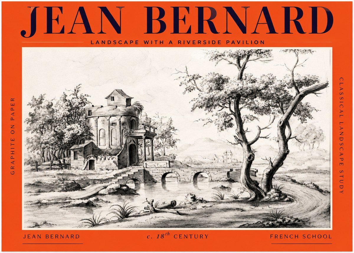 Jean Bernard Riverside Landscape with Bridge and Tower No3 - Póster