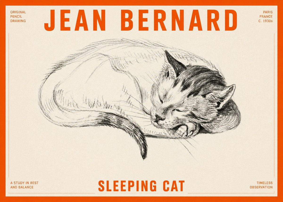 Jean Bernard Sleeping Cat IV No2 - Póster