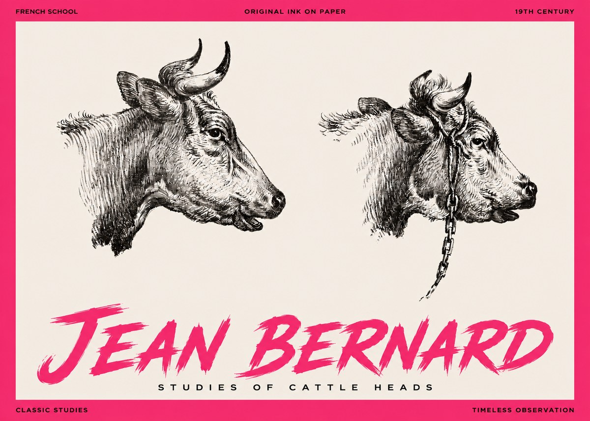 Jean Bernard Studies of Cattle Heads No3 - Póster