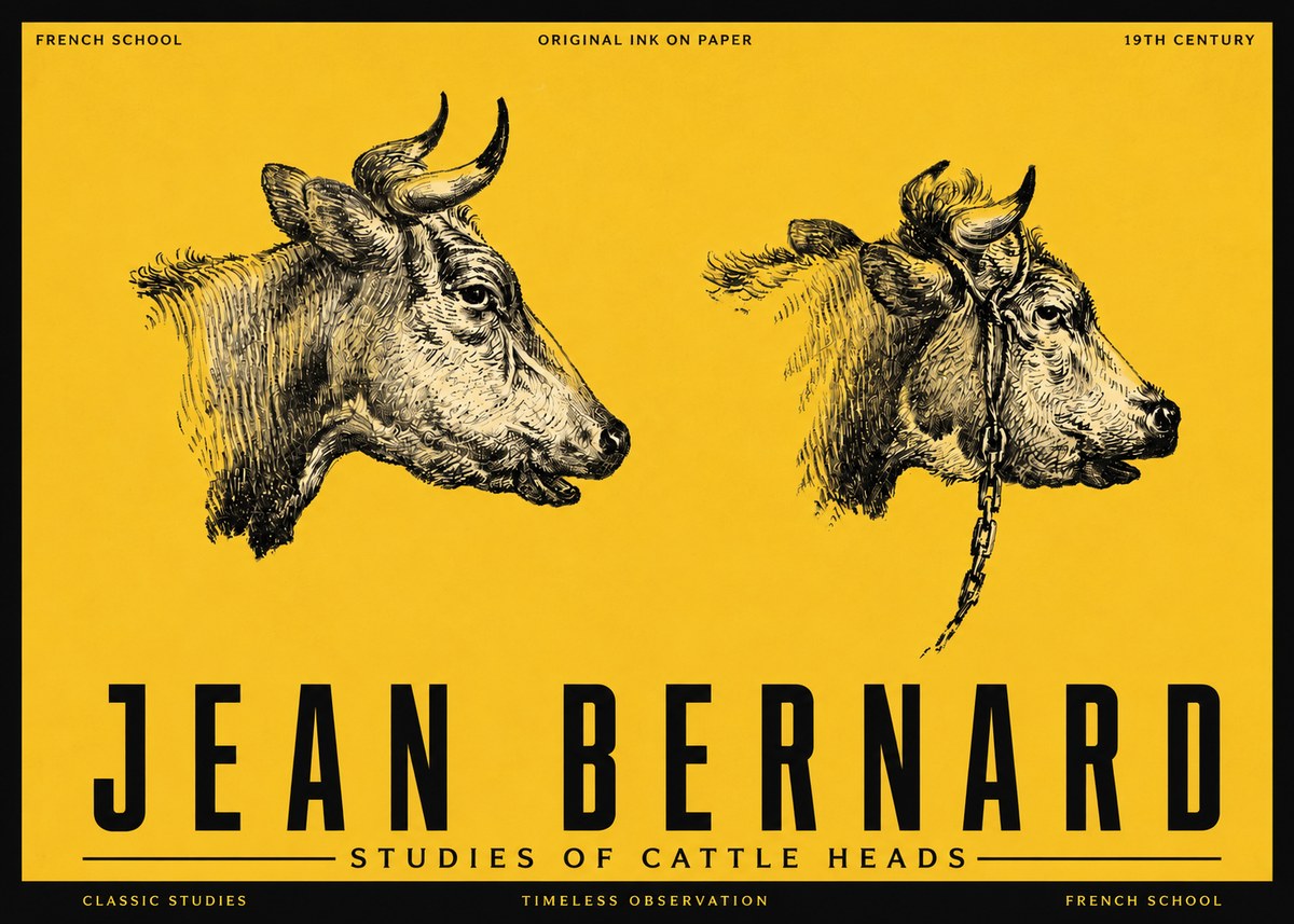 Jean Bernard Studies of Cattle Heads No5 - Póster