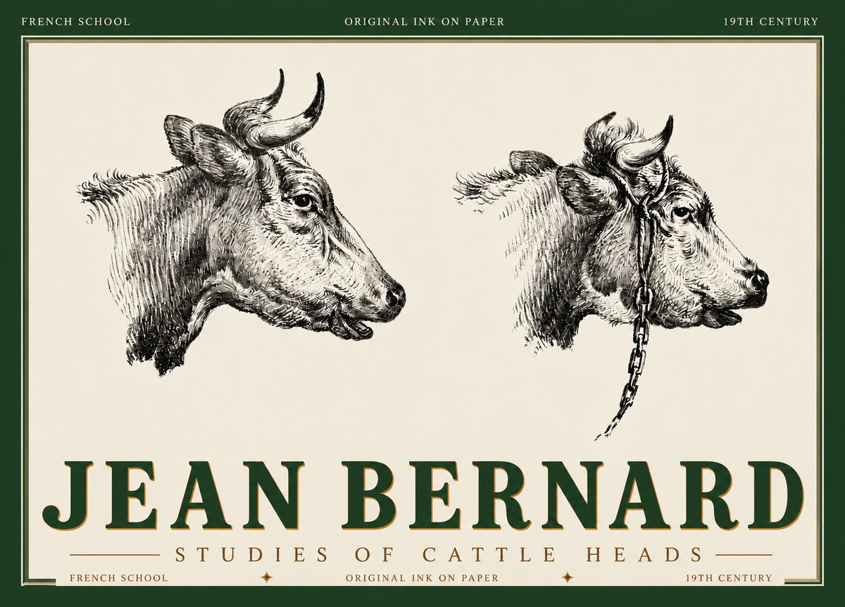 Jean Bernard Studies of Cattle Heads No6 - Póster