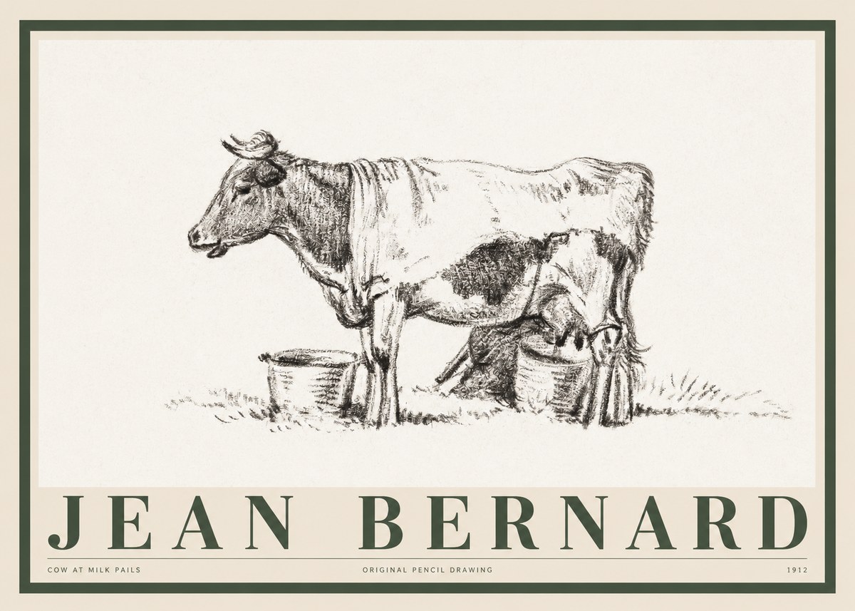 Jean Bernard Cow at Milk Pails No1 - Póster