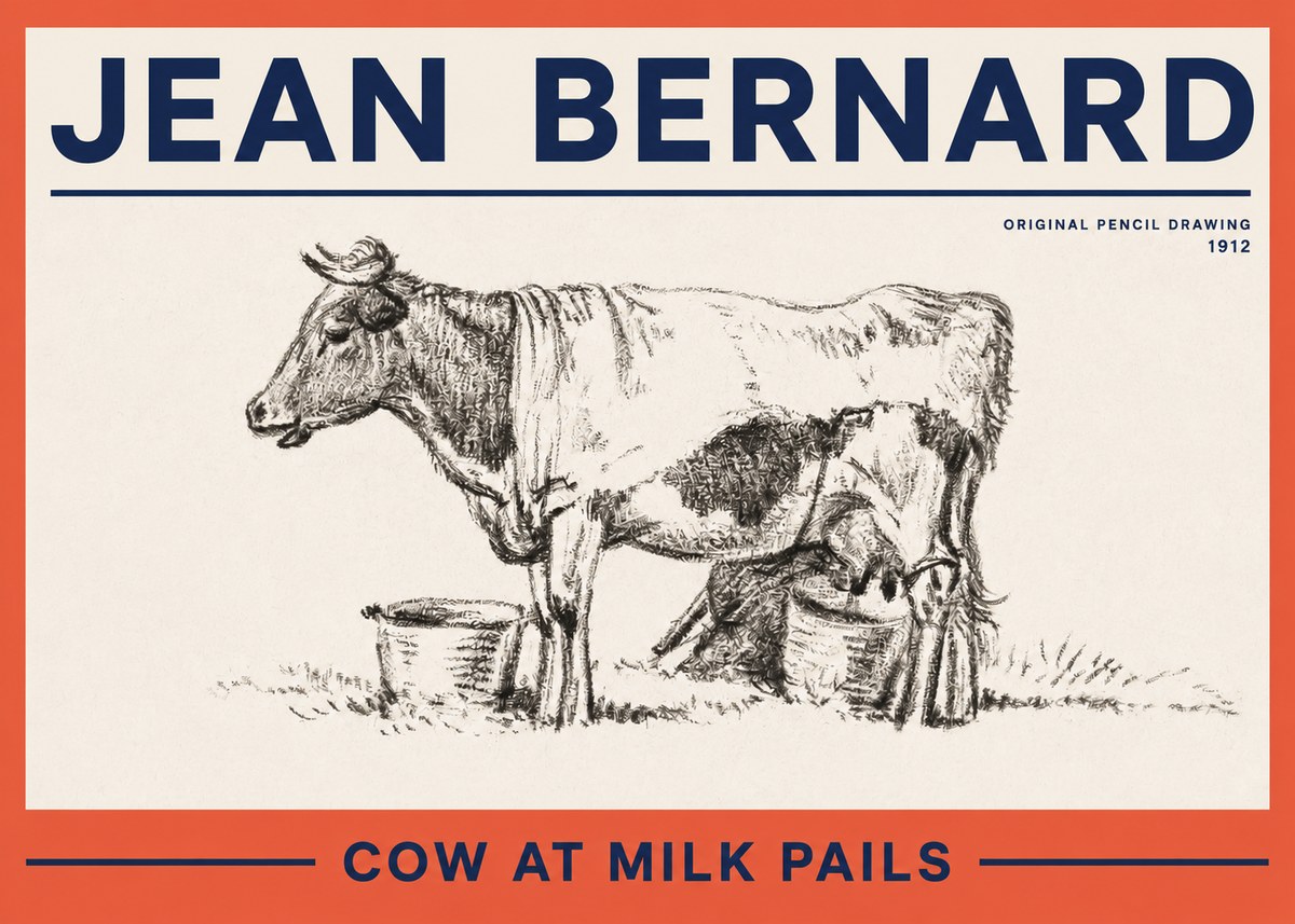 Jean Bernard Cow at Milk Pails No2 - Póster