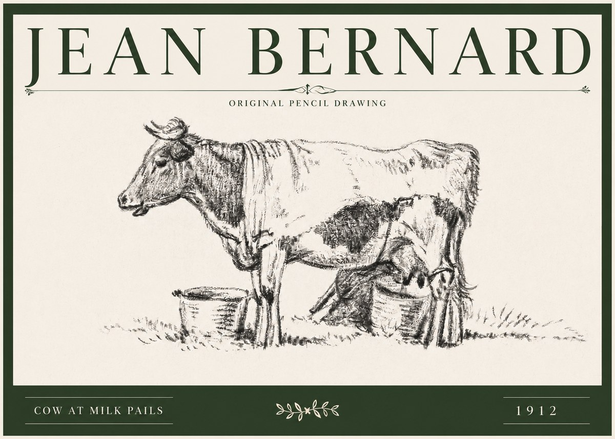 Jean Bernard Cow at Milk Pails No3 - Póster