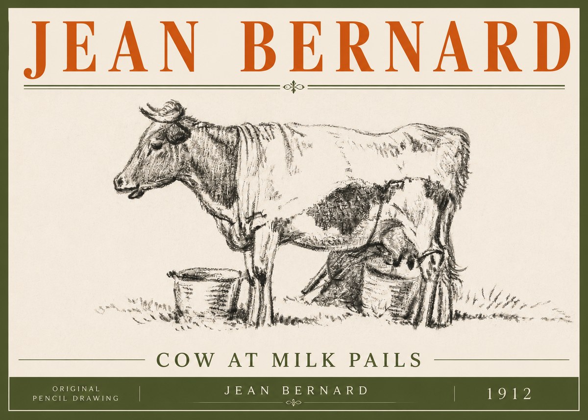 Jean Bernard Cow at Milk Pails No6 - Póster
