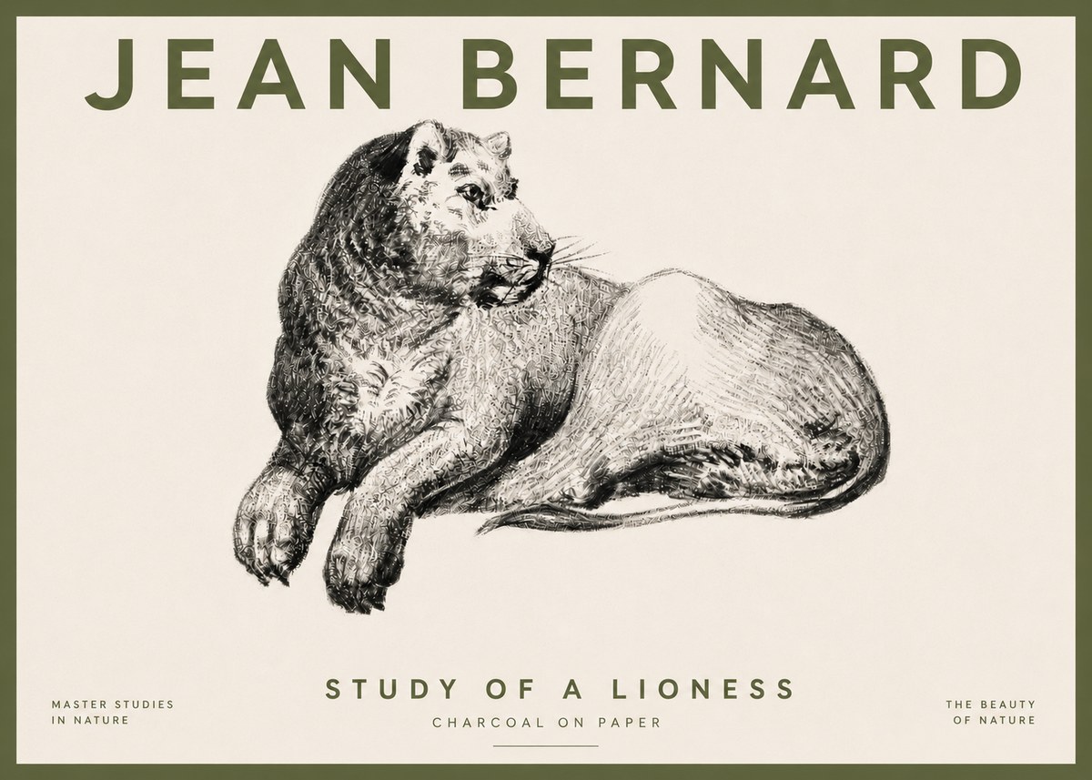 Jean Bernard Lying Lioness No5 - Póster