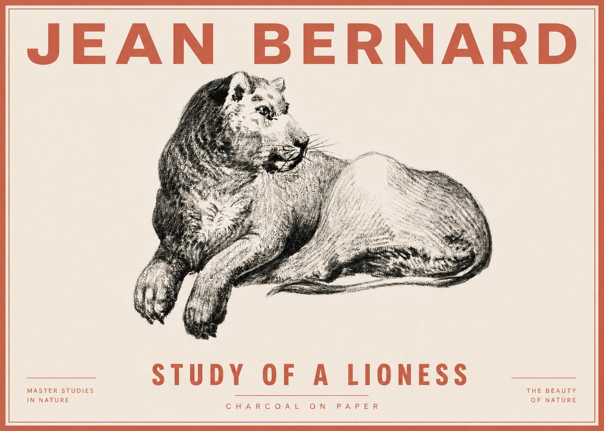 Jean Bernard Lying Lioness No6 - Póster