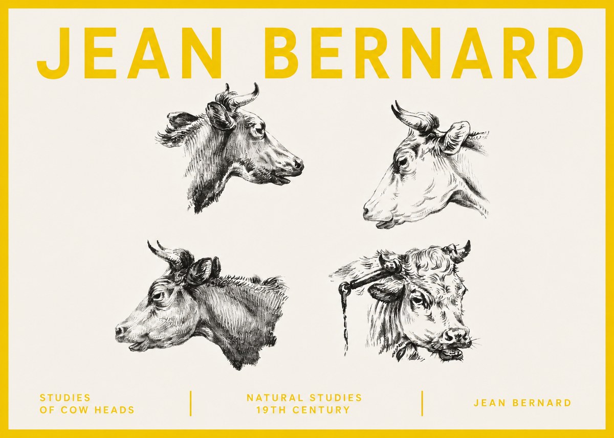Jean Bernard Studies of Cattle - Four Heads No5 - Póster