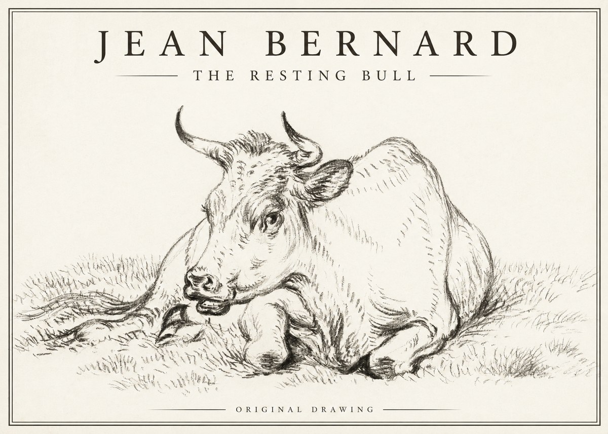 Jean Bernard Study of a Cow, Resting No3 - Póster
