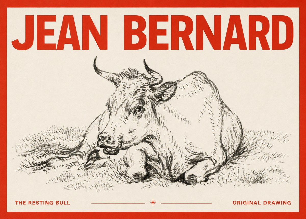 Jean Bernard Study of a Cow, Resting No4 - Póster