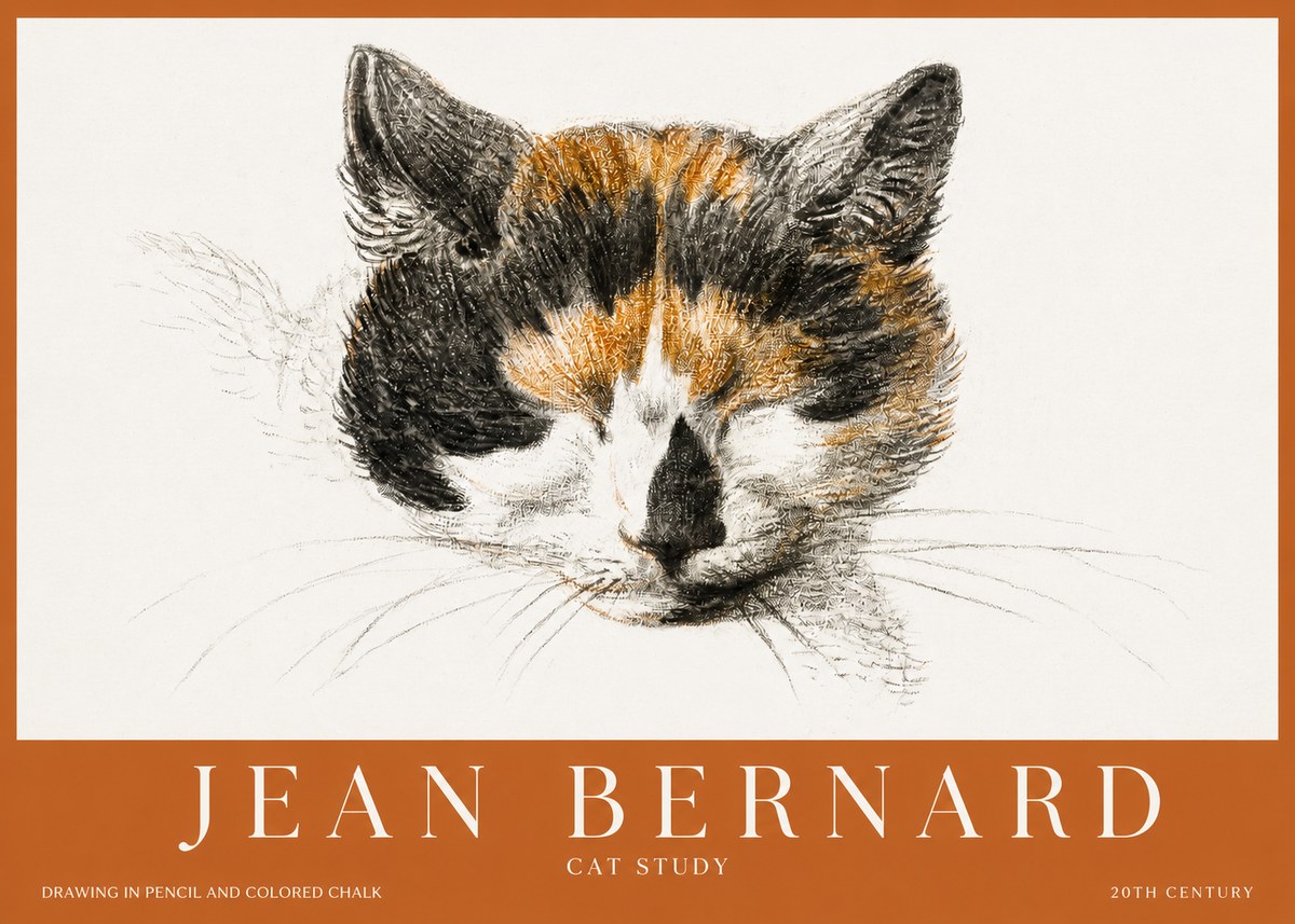 Jean Bernard Cat Study VIII No2 - Póster