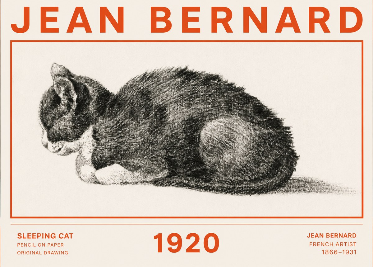 Jean Bernard Sleeping Cat VII No2 - Póster