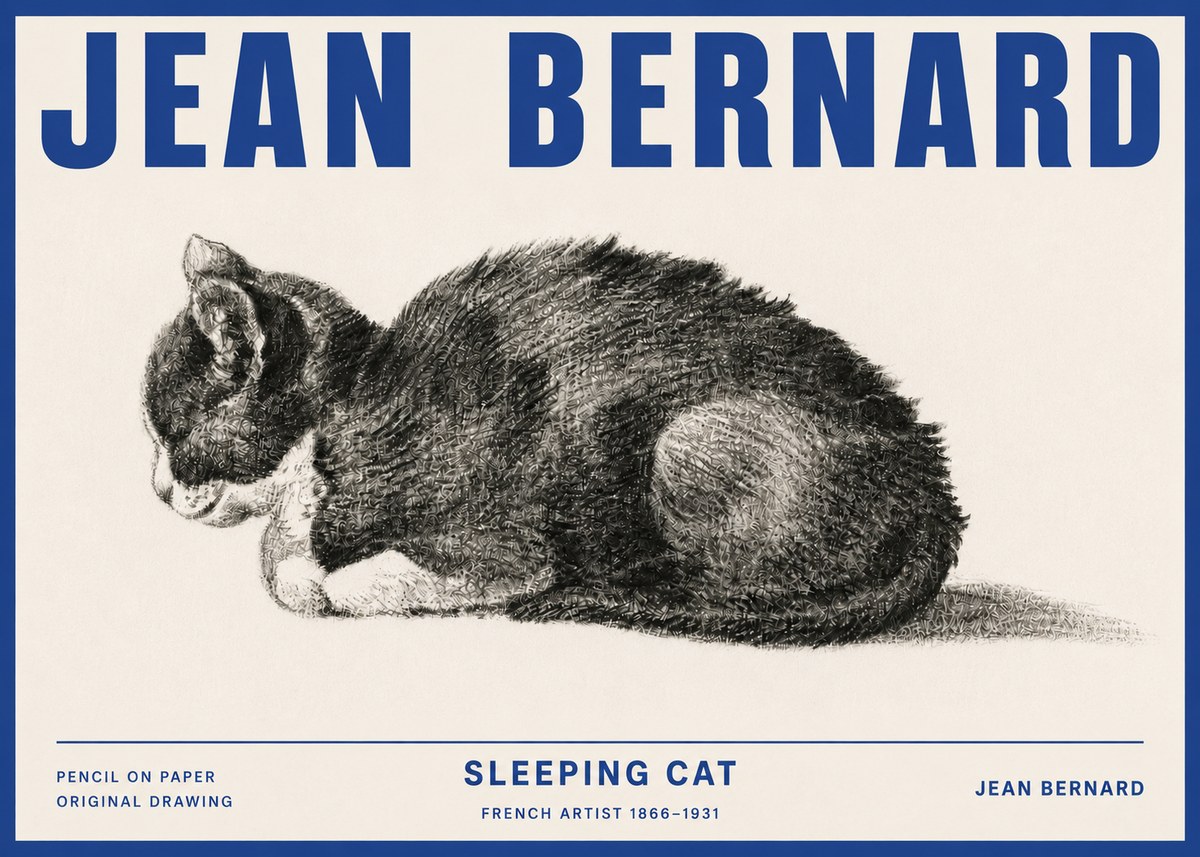 Jean Bernard Sleeping Cat VII No4 - Póster