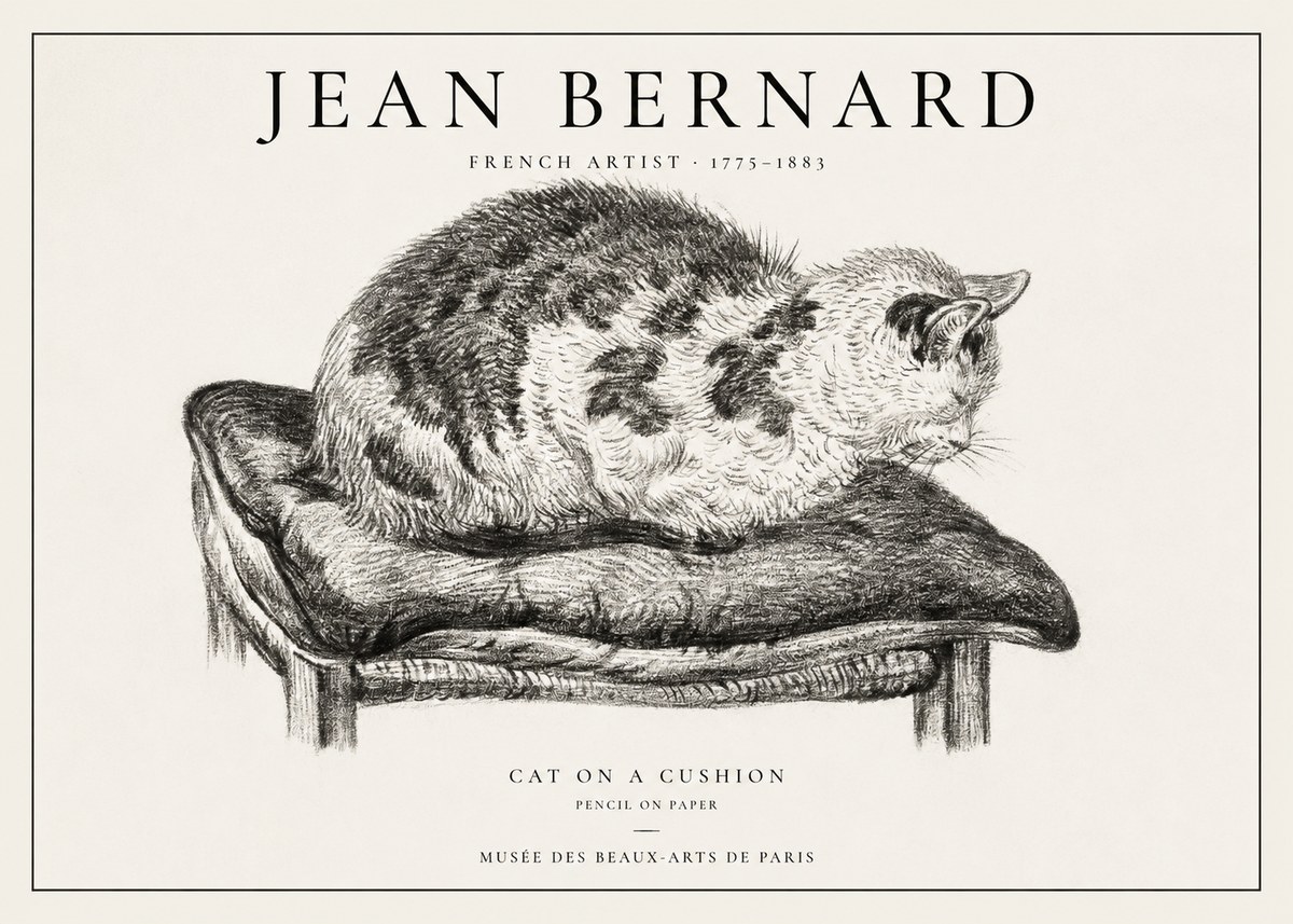 Jean Bernard Cat on a Cushion No1 - Póster