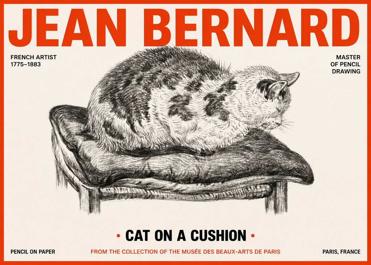 Jean Bernard Cat on a Cushion No2 - Póster