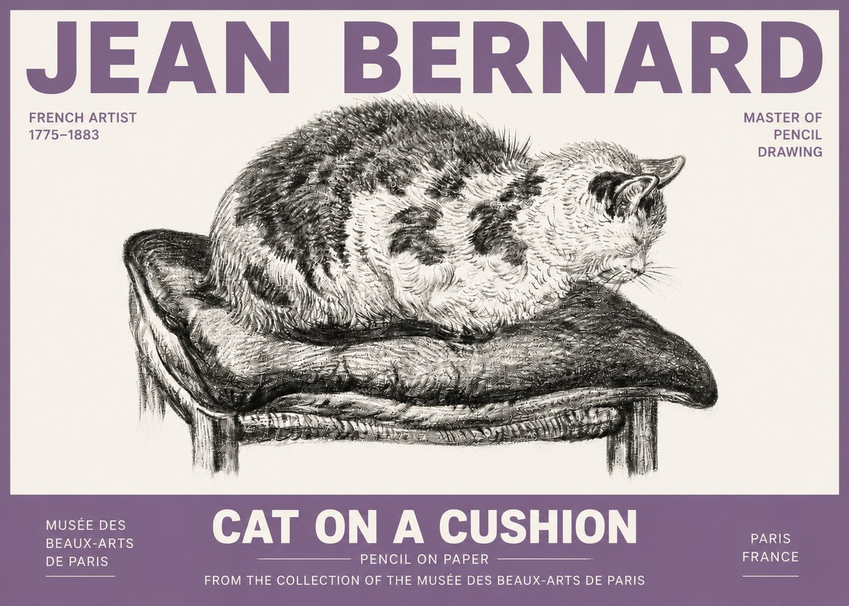 Jean Bernard Cat on a Cushion No4 - Póster