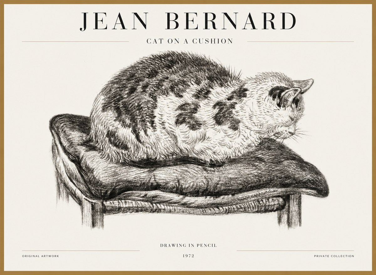 Jean Bernard Cat on a Cushion No5 - Póster
