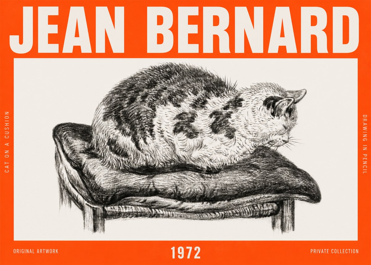 Jean Bernard Cat on a Cushion No6 - Póster