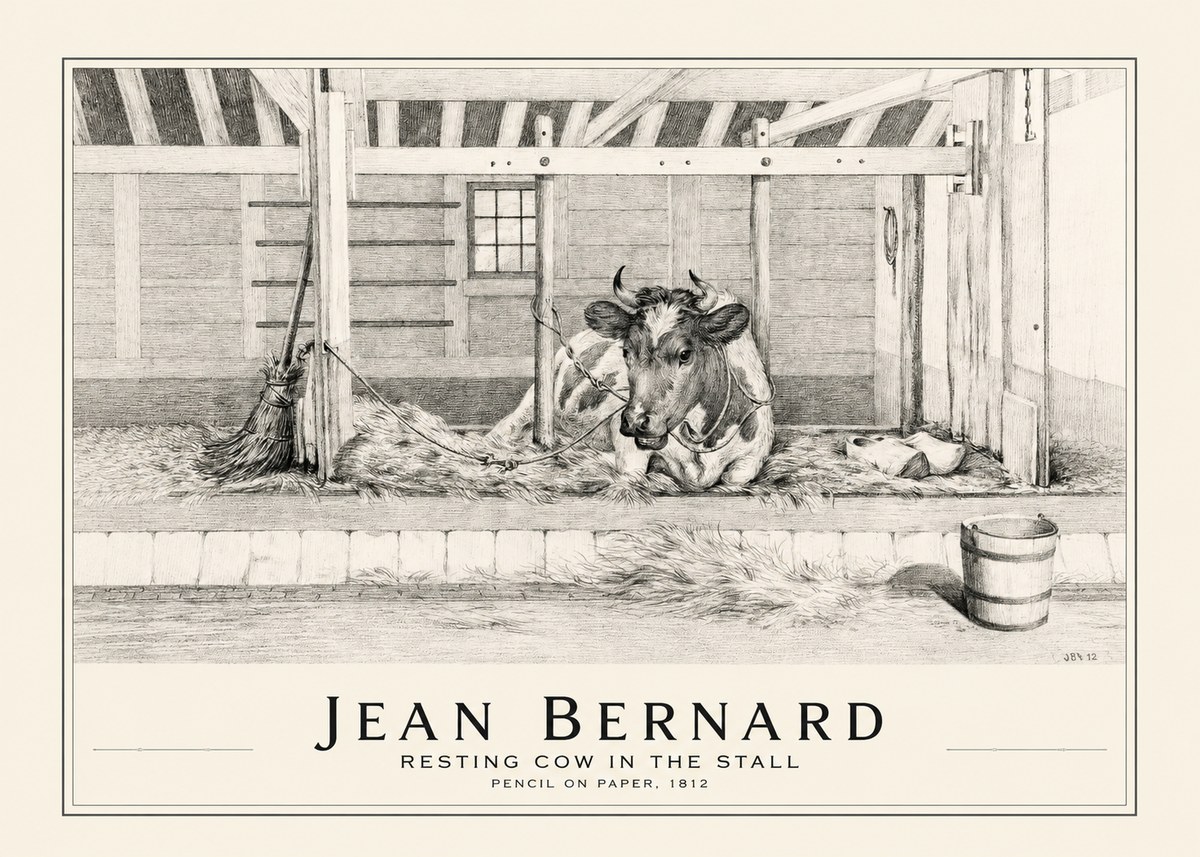 Jean Bernard Resting Cow in the Stall I No1 - Póster