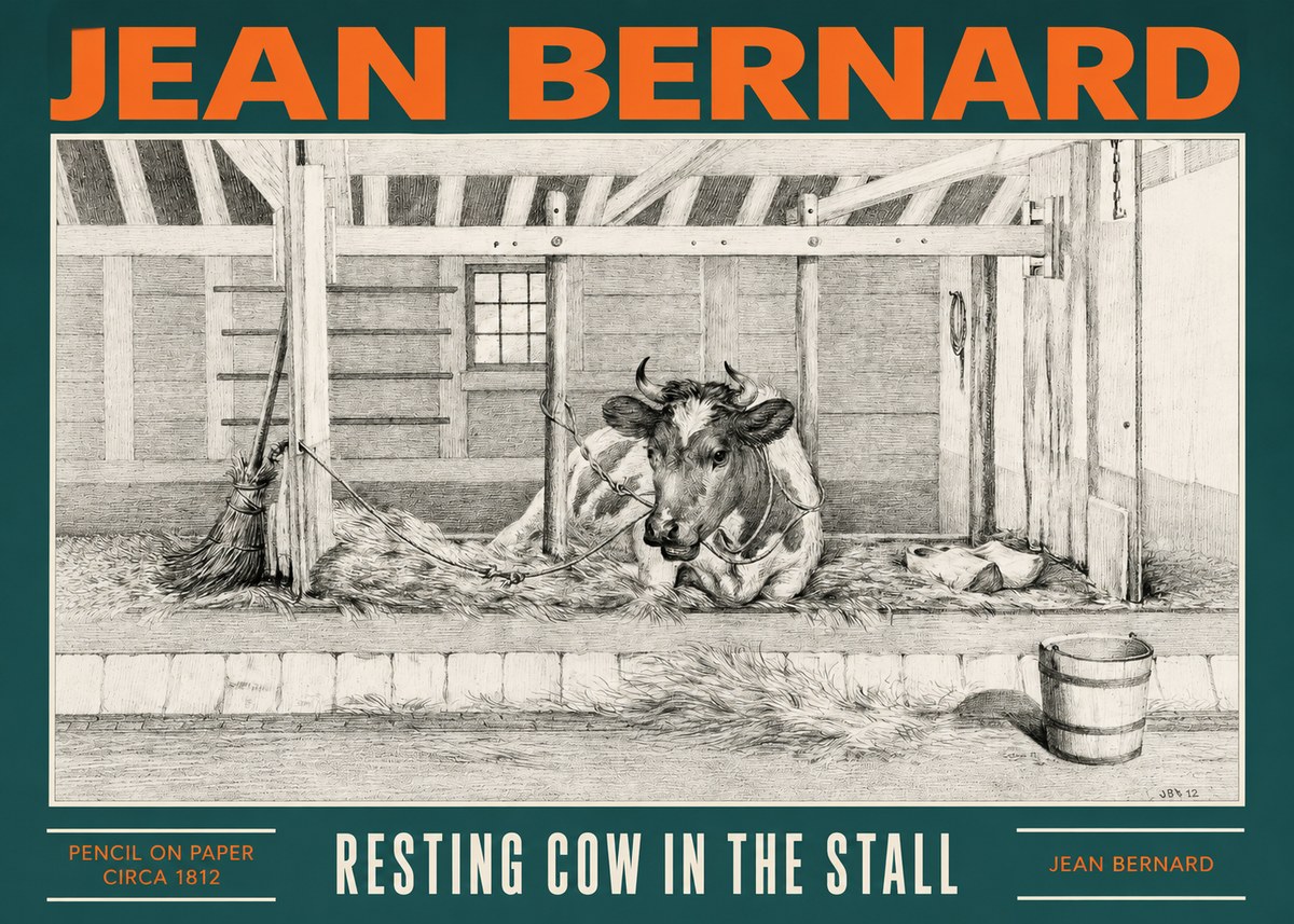Jean Bernard Resting Cow in the Stall I No2 - Póster