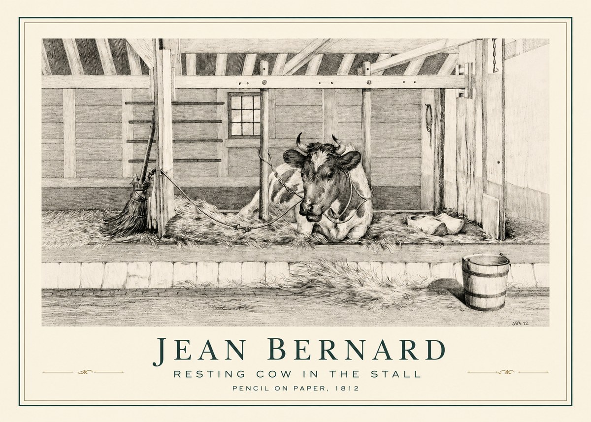 Jean Bernard Resting Cow in the Stall I No3 - Póster