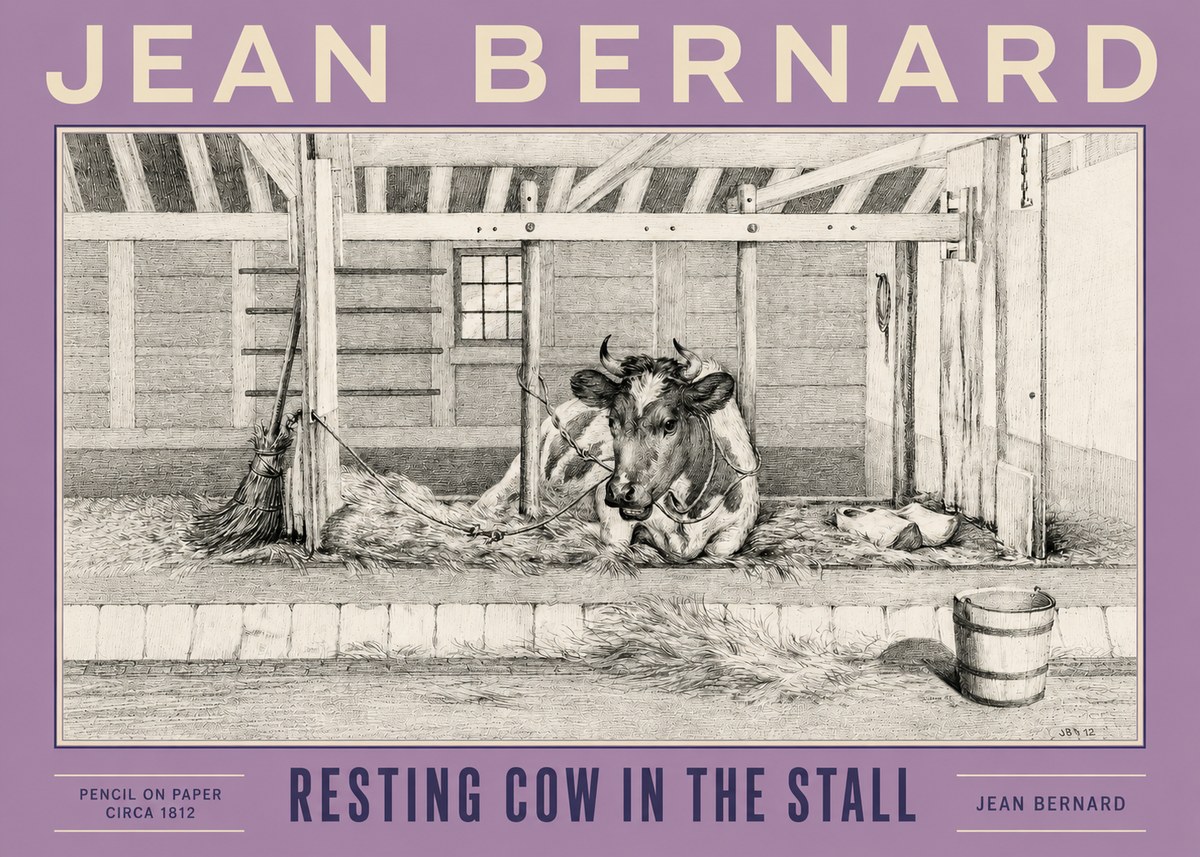 Jean Bernard Resting Cow in the Stall I No4 - Póster