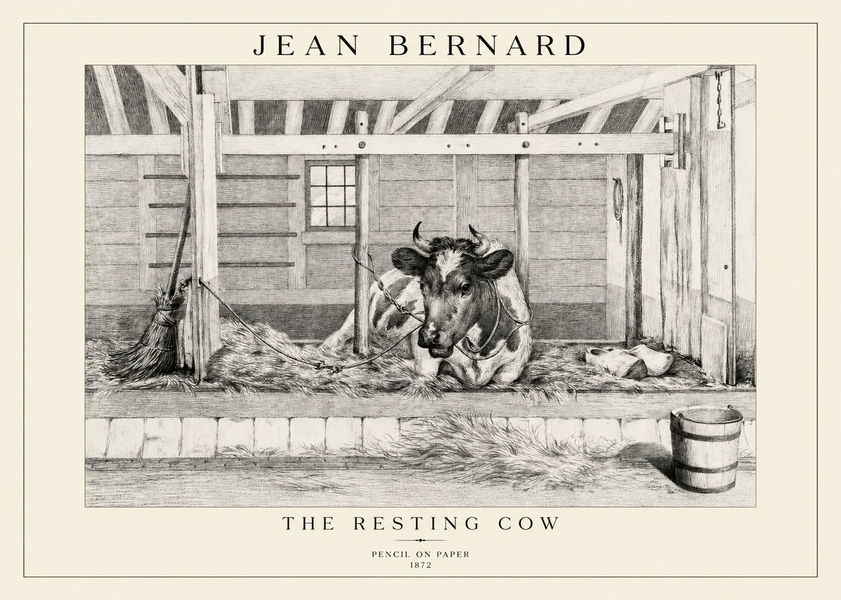 Jean Bernard Resting Cow in the Stall I No5 - Póster