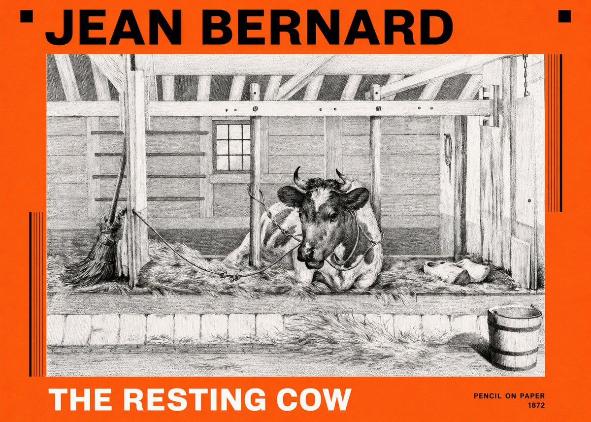Jean Bernard Resting Cow in the Stall I No6 - Póster
