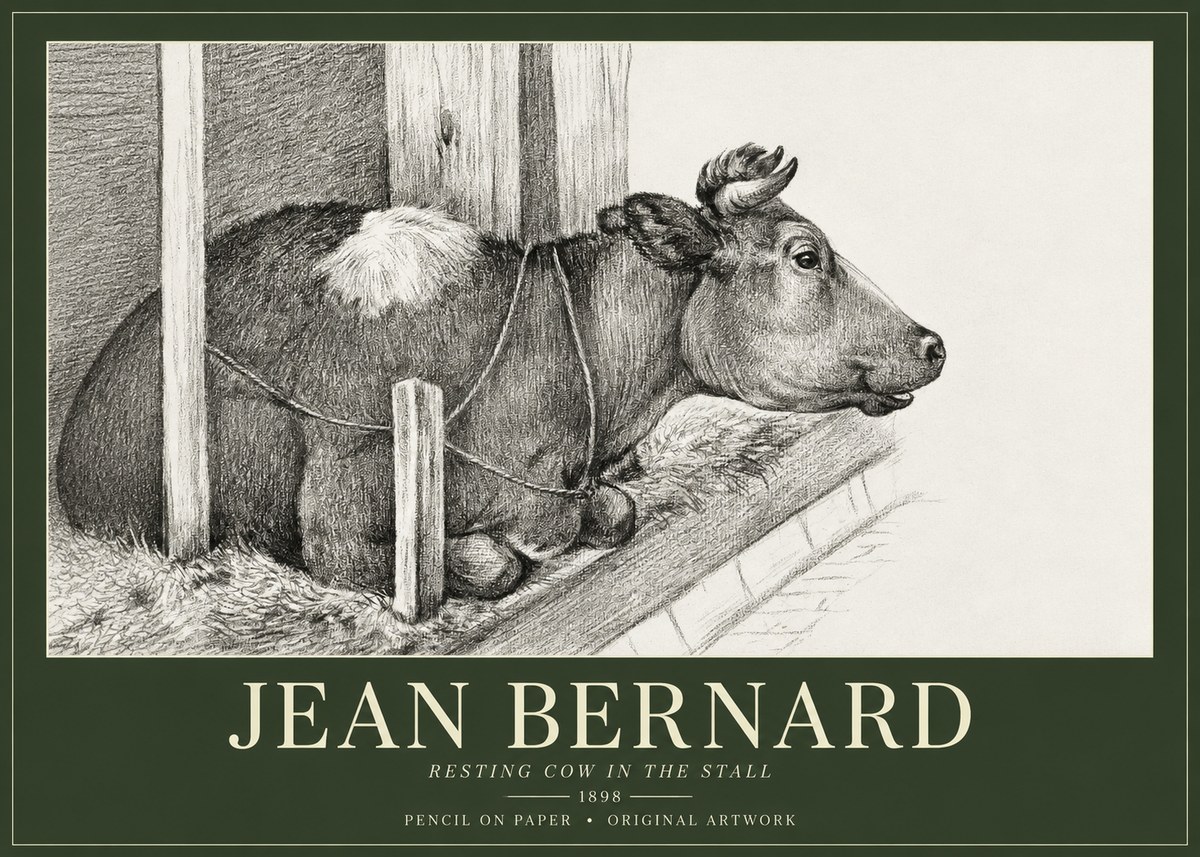 Jean Bernard Resting Cow in the Stall II No1 - Póster