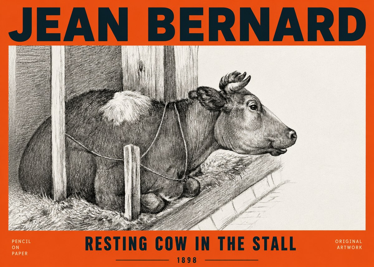 Jean Bernard Resting Cow in the Stall II No2 - Póster