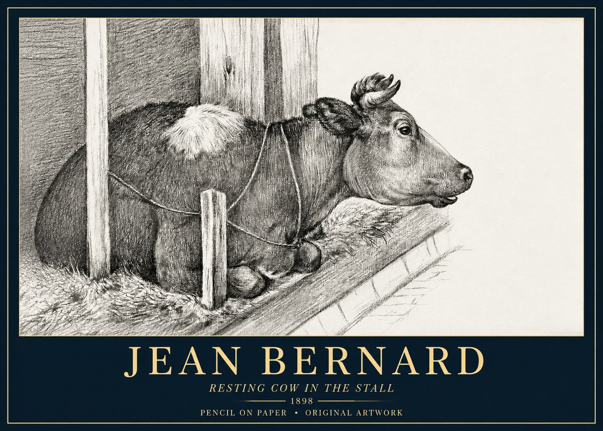 Jean Bernard Resting Cow in the Stall II No3 - Póster
