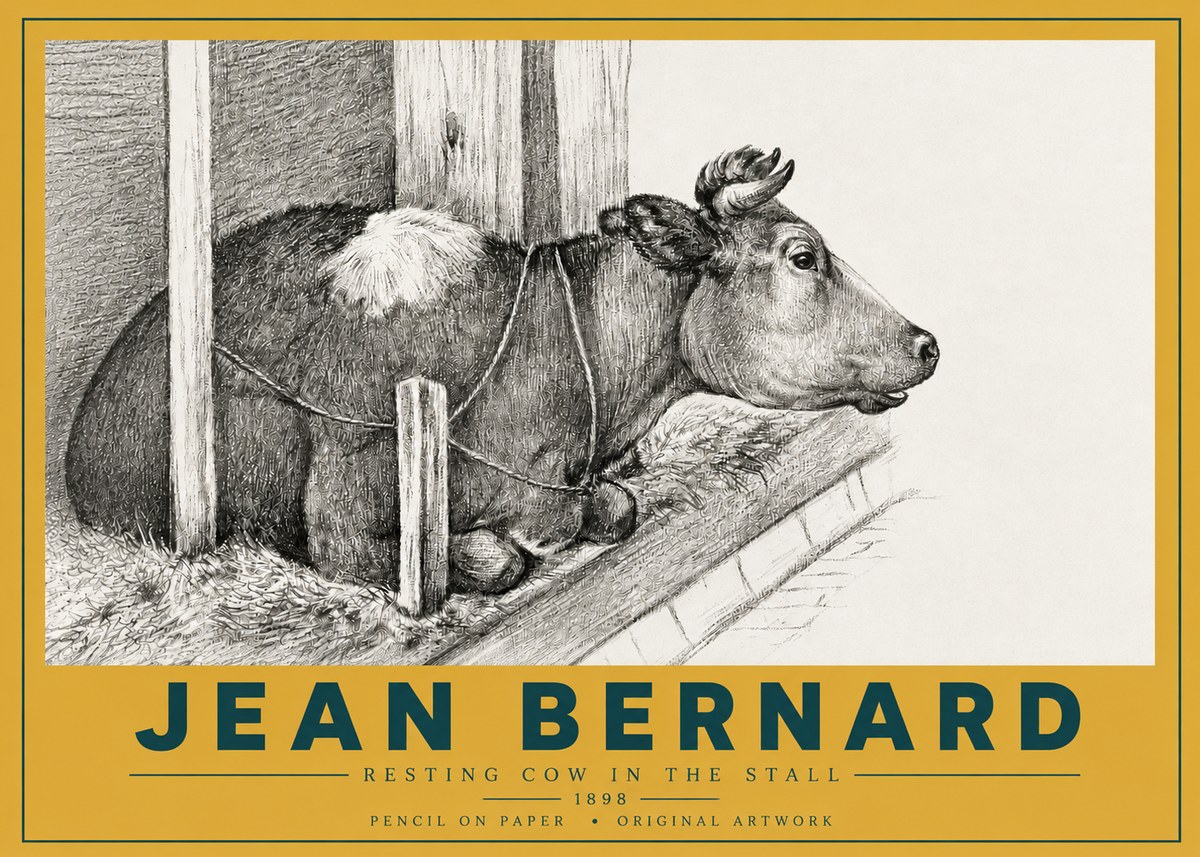 Jean Bernard Resting Cow in the Stall II No4 - Póster