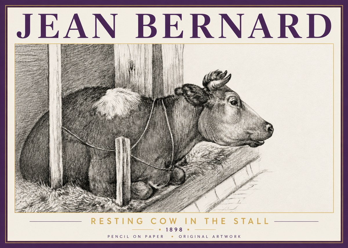 Jean Bernard Resting Cow in the Stall II No5 - Póster